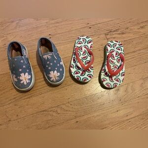 Crewcuts Watermelon Flip-Flops and Carter’s floral slip on shoes